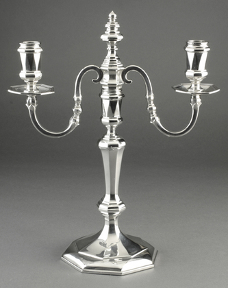 Cast Britannia Silver Queen Anne Style Octagonal Candlesticks (Set of 4), With 2 Detachable 2 Light Candelabra - Tessiers